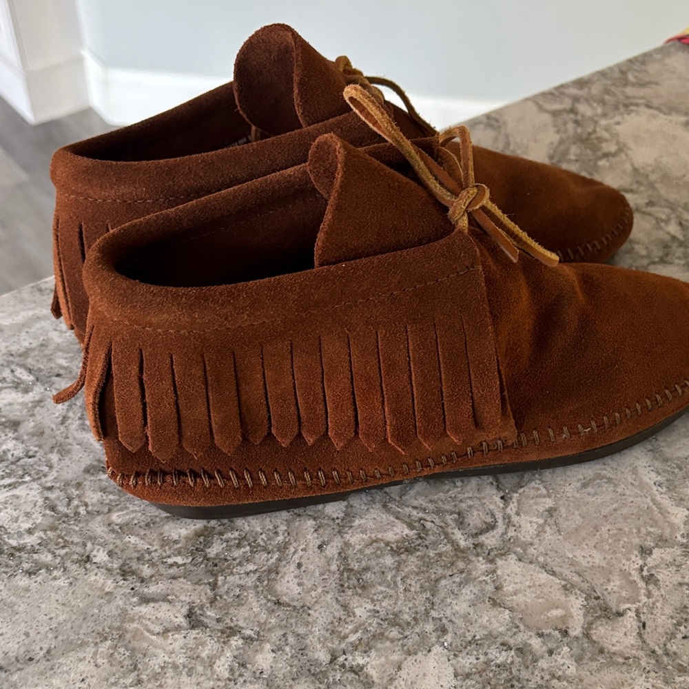 Brown Suede Moccasins with Fringe
